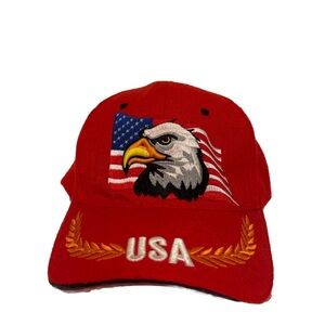 Vintage American Eagle USA Styled Red Adjustable Hat Cotton